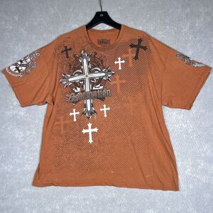 MMA Elite T-Shirt Tee Burnt Orange Short Sleeve Cross Graphic Print Men 2XL XXL
